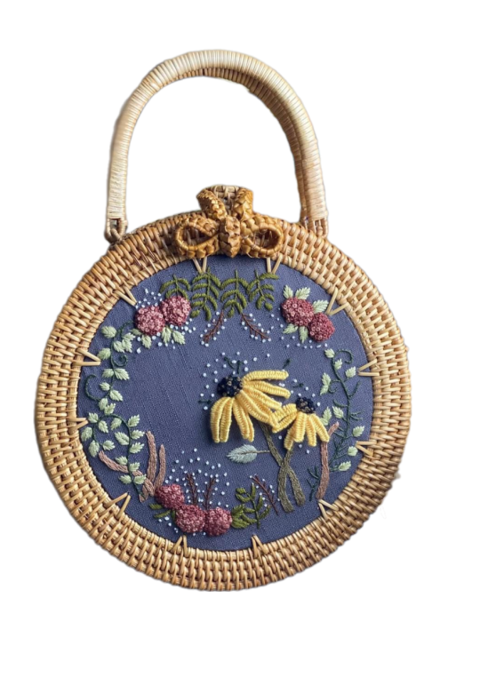 Håndbroderte speilblomster
